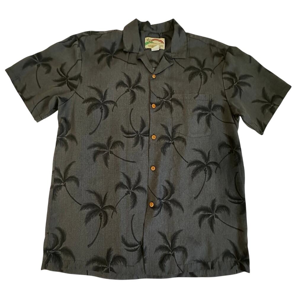 Paradise Found Hawaiian Shirt Mens Large Black Palm